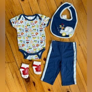 Baby Gear Bus, Truck, Boat and Car outfit with Matching Pants, Bibs, and Socks
